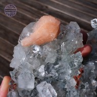 Apophyllite with Stilbite on Blue Chalcedony Stalactite, 850g