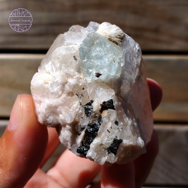 Aquamarine, Schorl Torumaline, and Feldspar on Quartz, 90g