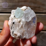 Aquamarine, Schorl Torumaline, and Feldspar on Quartz, 90g