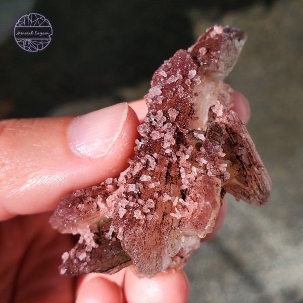 Glossy Red Apophyllite and Peach Stilbite Geode Cluster with Unusual Red Hematite Inclusions 2